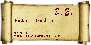 Decker Elemér névjegykártya