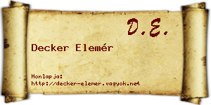 Decker Elemér névjegykártya